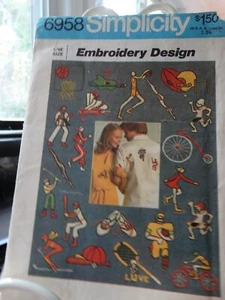 Simplicity 6958 Embroidery Design Sport Motif - All Sports 1975 NOS UNCUT - Picture 1 of 8