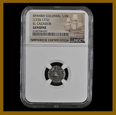 Moneda 1/2 Real México, 1733-1772 Naufragio El Cazador Genuina NGC 2142704-031 Foto 1 de 4