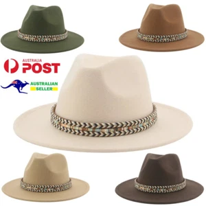 Women & Mens Cotton Blend Felt Fedora Hat Sunshade Festival Headwear Sun Hats - Picture 1 of 25