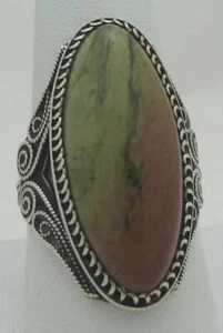 HUGE VINTAGE 1977 SOVIET AGATE SILVER SCROLL RING STAR STAMP 916 USSR, SZ 9.75 - Picture 1 of 10