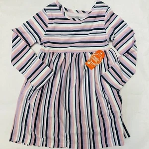Kleinkind Mädchen 5T gestreiftes Kleid Langarm Strick lila blau rosa weiß - Bild 1 von 7