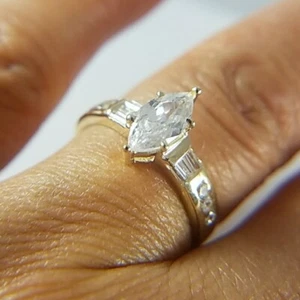 14K Yellow Gold 1ct Marquise Engagement Ring size 7 - Picture 1 of 7