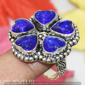 Tanzanite Quartz Gemstone Ring Heart Style Silver Overlay Us Size 9" U297-F118 - Picture 1 of 1