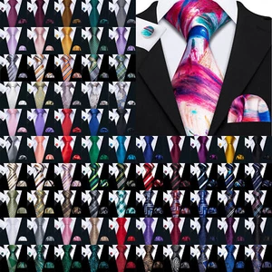 Mens Tie Floral Solid Paisley Striped Necktie Handkerchief Cufflinks Set Suit - Picture 1 of 259