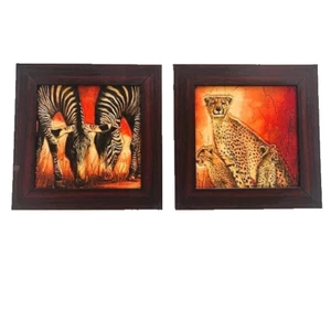 Gerahmte Kunst Afrikanische Tiere auf Ton 8,2 x 8,2 Zoll Lesen - Bild 1 von 7