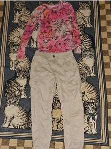 Gap Girls Outfit 8/10 Cargo Pants & Tie Dye Unicorn Organic Top - Picture 1 of 6