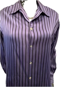 A. J. Christopher Womens Button-Up Silk Blouse Size 10 Purple Blacks Long Sleeve - Picture 1 of 7