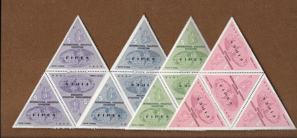 FIPEX 1956 Статуя Свободы треугольник этикетки в блоках 4 VFNH - Изображение 1 из 1