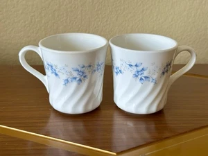 Corning Corelle BLUE FLEUR Pattern Swirl Style Coffee Cups | Set Of 2 - Picture 1 of 4