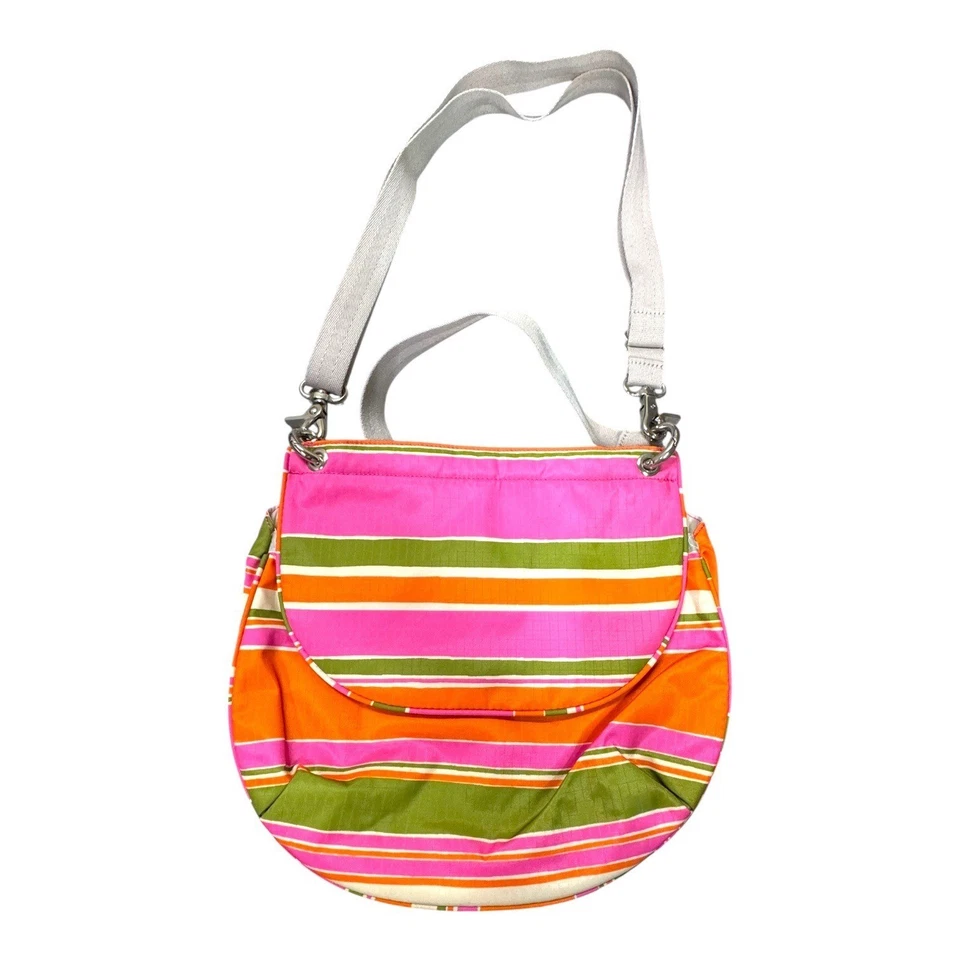 LeSportsac Womens Striped Shoulder Bag Orange Pink Green Bahia Crossbody Nylon - Image 1 of 4