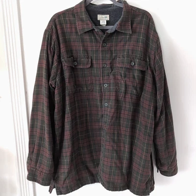 LL Bean Fleece Lined Flannel Shirt Jacket Shacket Men Green Plaid XL Regular - Image 1 of 4
