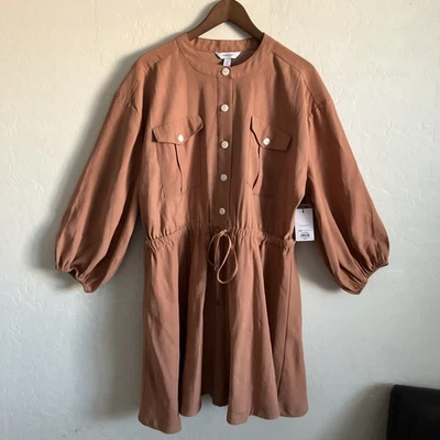 Vestido Nine West Para Mujer XXL Marrón Utilitario Bolsillos Cordón Cintura Informal Blusa Foto 1 de 4