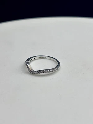 Pandora CZ Brilliant Cut Wave Design Sterling Silver Ring Size 8 - Image 1 of 4