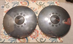 1949-1950 Ford Shoebox Dog Dish Hubcap Original Vintage Pair - Picture 1 of 6