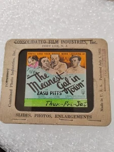 Vtg Magic Lantern Glass Movie Slide THE MEANEST GAL IN TOWN Zusa Pitts - Picture 1 of 3