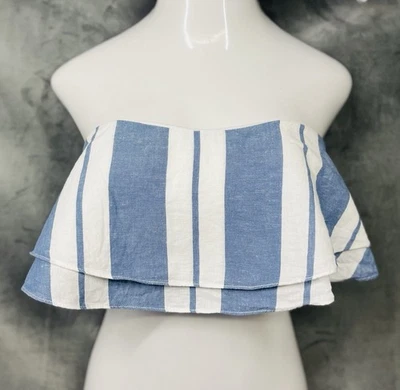Wayf Nordstrom Maya Crop Top Linen Cotton Blue & White Tube Top Strapless Sz M - Image 1 of 4