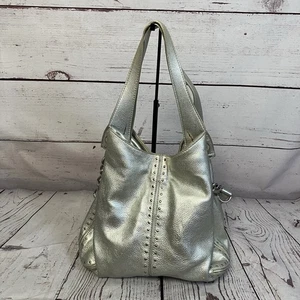 Michael Kors Bolso Cuero Granulado Genuino Estaño Plata Clavo Cabeza Ribete - Imagen 1 de 16