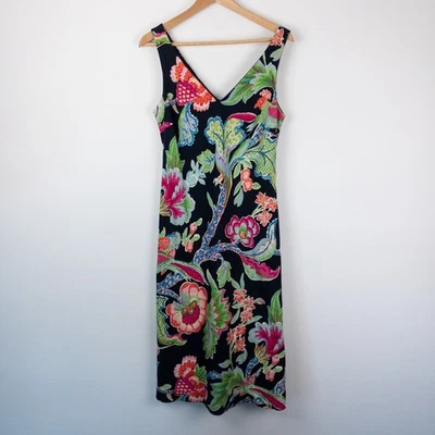 Lauren Ralph Lauren Dress Women 8 Blue Floral 100% Linen Vacation Lined Shift - Image 1 of 4