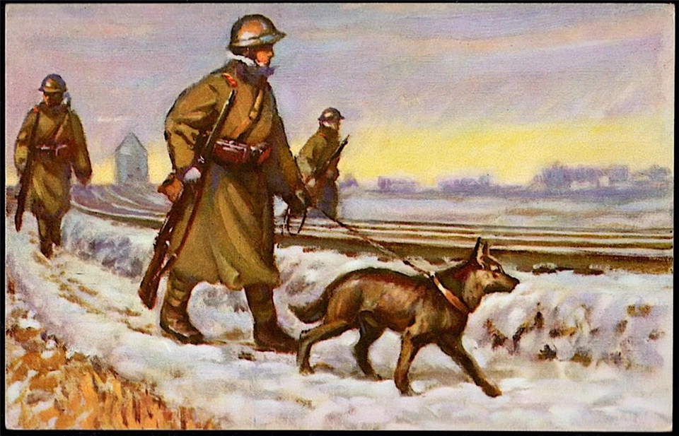 Japan Imp. Army 1930's in Manchuria, CHINA,  ART War Dog & Soldiers at Railway - Image 1 of 1