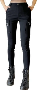 Slim Fit Cargo Trousers - Zip, Pockets, Elasticated, High Waisted Skinny Leg NEW - Picture 1 of 6