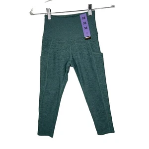 Kirkland Signature Womens Green Brushed Capri Side Pockets XS Leggings - Picture 1 of 9