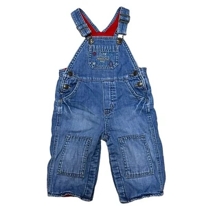Baby Gap Bib Overalls Fleece Lined Jean Denim 12-18 Mo I Like Snowdays Penguins - Picture 1 of 8