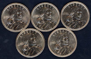 FÜNF BU 2000-D BU GOLDEN SACAGAWEA DOLLAR ~ ERSTES JAHR ~ KOSTENLOSER VERSAND - Bild 1 von 3