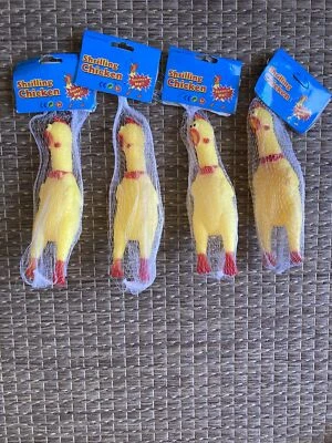 Juego de 4 pollos de goma chirriantes - juguete pequeño para perro/gato/favores de fiesta de novedad Foto 1 de 4