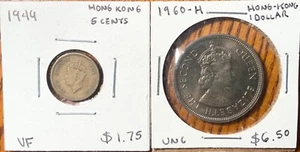 Hong-Kong Coin Lot: 1949 - 5 Cents & 1960-H - 1 Dollar - Picture 1 of 2