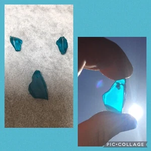 3 Pieces Cultured Sea Glass Long Teardrop Beads Drilled -TEAL Necklace Earrings - Picture 1 of 6