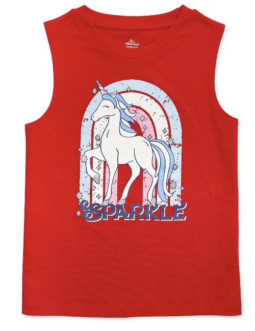 Celebrate Girls Red Unicorn Tank Top Sleeveless Shirt Size XL 14-16