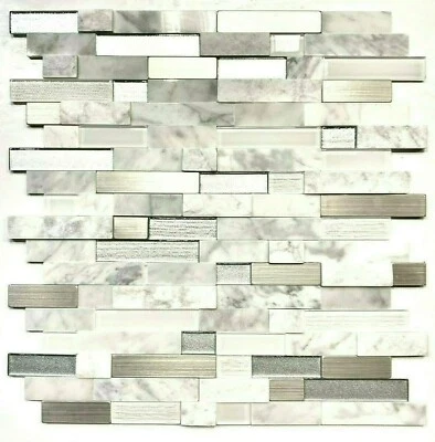 Azulejo de metal y vidrio de mármol genuino pelar y pegar Carrara plateada serie Amelie Foto 1 de 4