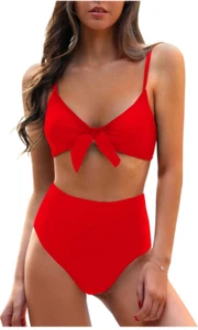 Blooming Jelly Women's Size Med High Waisted TieKnot Bikini Set 2 Piece Swimsuit - Picture 1 of 10