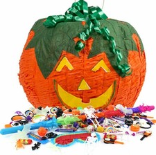 HALLOWEEN PUMPKIN PINATA KIT INCLUDING FAVOURS & SWEETS, BAT & BLINDFOLD