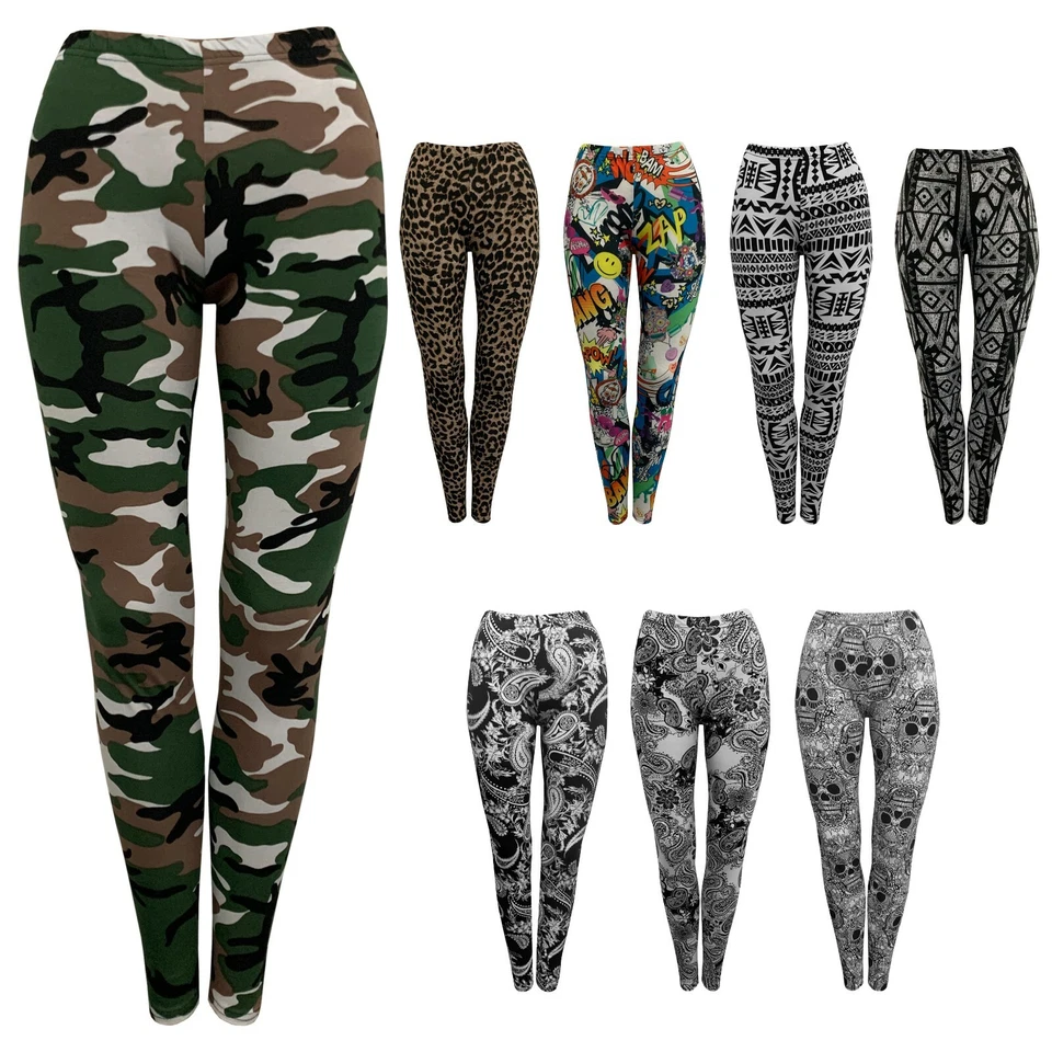 LEGGINGS ELÁSTICOS DE MUJER FLORAL CALAVERA CÓMICA CACHEMIRA LEOPARDO AZTECA REINO UNIDO 4-26 Foto 1 de 1