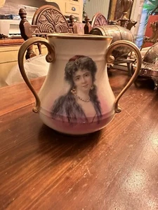 LG Vintage Art Nouveau Portrait Women Hand Painted Porcelain Loving Cup - Picture 1 of 7