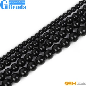 Natürlicher Edelstein Rund Schwarz Turmalin Perlen für Schmuckherstellung 15" Großes Loch - Bild 1 von 33