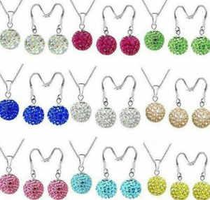 Necklace Quality Gift Top Austria Disco Crystal Jewelry Earring Set Ball Silver - Picture 1 of 5