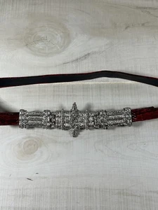 Rare Vintage Faux Snakeskin Belt Red Silver Tone Buckle Small - Picture 1 of 8