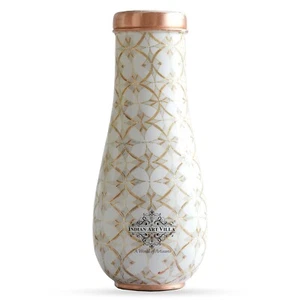 Botella de agua de cobre puro dormitorio antiguo dorado estampado de flores Ayurveda 1500 ml - Imagen 1 de 6