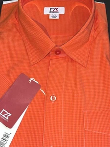 Cutter & Buck Men's Orange Check Short Sleeve Button Up Shirt Large - Picture 1 of 2