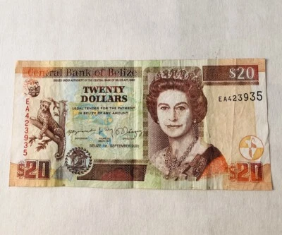 Belize $20 Dollars 2020 Central Bank Of Belize Banknote Bill Money Used - Image 1 of 4