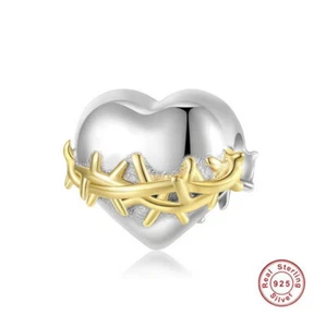 Charm Perle 925 Silber Perle Herz Dornenkranz - Anhänger für Pandora Armband - Bild 1 von 1