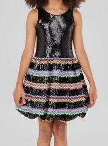 Zoe LTD Kid's Girl's Black Blair Sequin Zig Zag Dress Size 10 - Picture 1 of 3