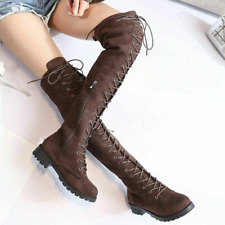 Lace-up Over-the-knee Boots Women's Flat-heel Thigh High Platform Riding Boots