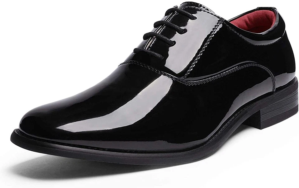 Men's Faux Patent Leather Tuxedo Dress Shoes Classic Lace-up Formal Oxford Shoes - Image 1 of 1