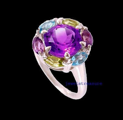Natürlich Amethyst Peridot Blau Topas Multi Steine 925 Sterlingsilber Ring # - Bild 1 von 4