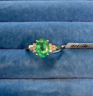 Anillo de diamantes y esmeraldas etíopes en platino sobre ley - talla 10 (1,70 quilates) Foto 1 de 4