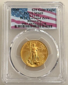 2001 $25 American Gold Eagle WTC Ground Zero Recovery PCGS MS69 1/2 Oz Coin - Picture 1 of 2