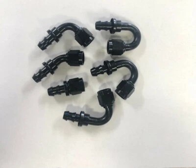  Adaptador de línea de aceite/combustible/gas de montaje de barra de manguera de bloqueo a presión negro aluminio AN Barb Foto 1 de 4